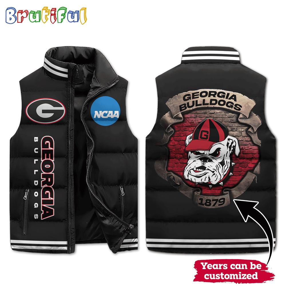 NCAA Georgia Bulldogs Mascot Sporty Design Sleeveless Puffer Jacket