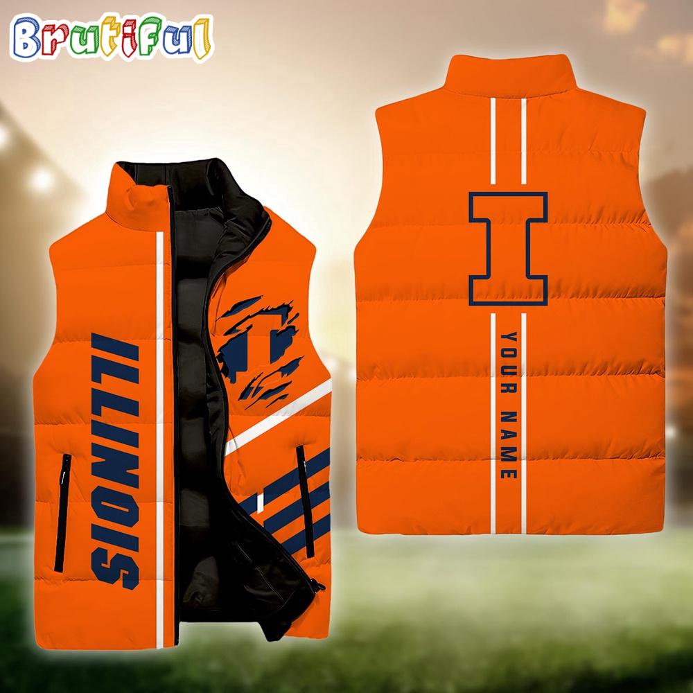 NCAA Illinois Fighting Illini Sport Team Personalized Sleeveless Down Puffer Jacket