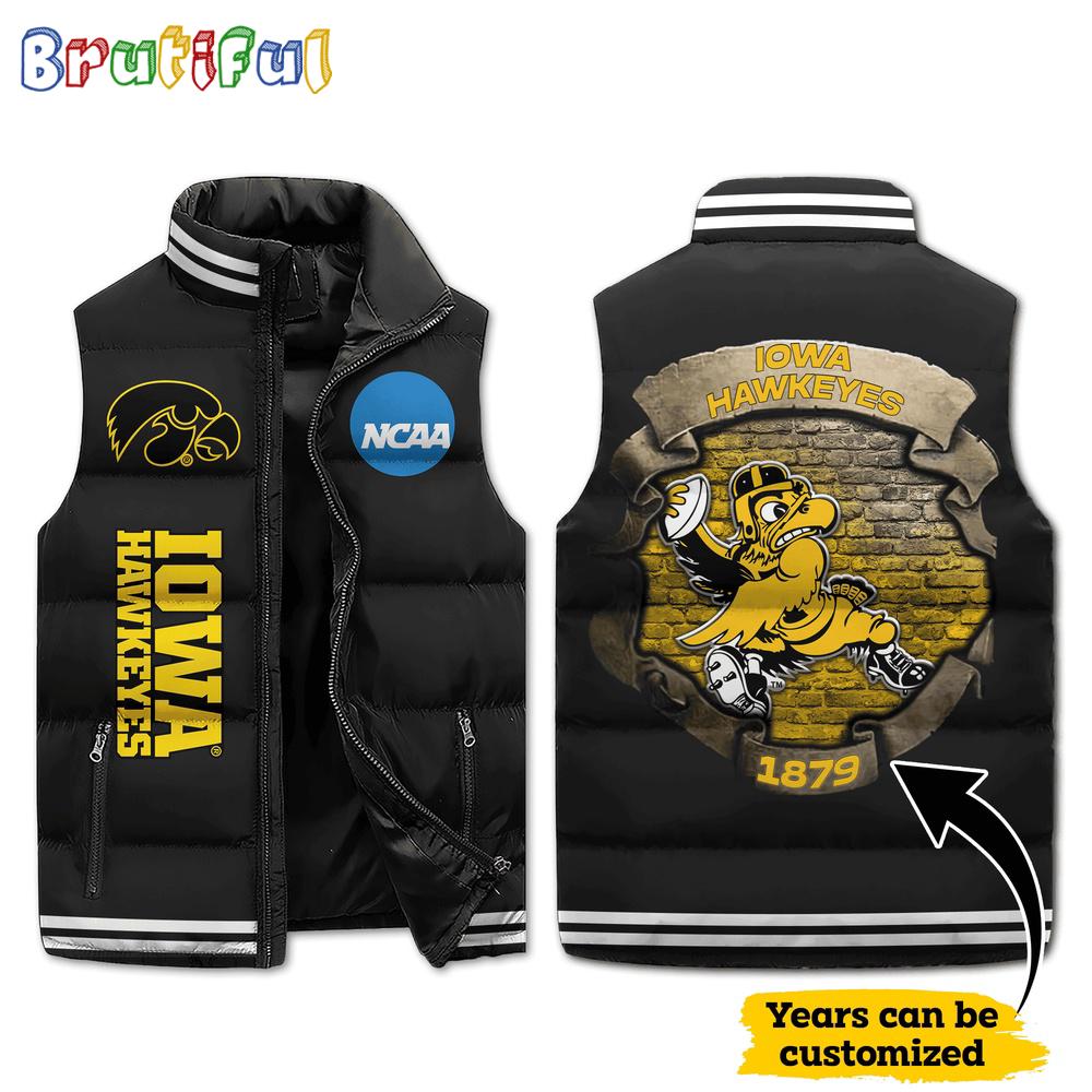 NCAA Iowa Hawkeyes Mascot Sporty Design Sleeveless Puffer Jacket