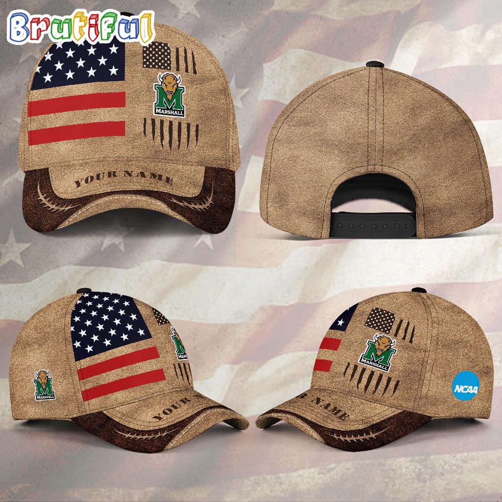 NCAA Marshall Thundering Herd Sport Team Pesonalized American Flag Baseball Cap