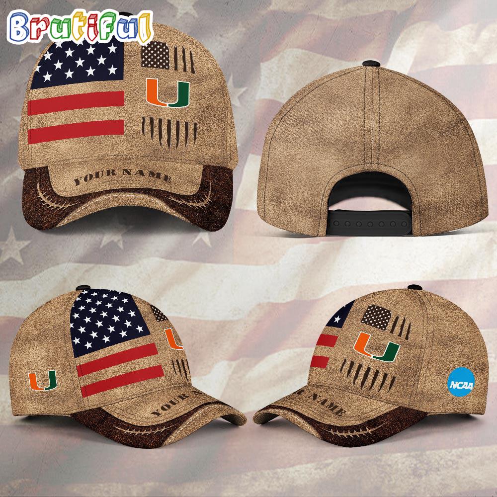 NCAA Miami Hurricanes Sport Team Pesonalized American Flag Baseball Cap