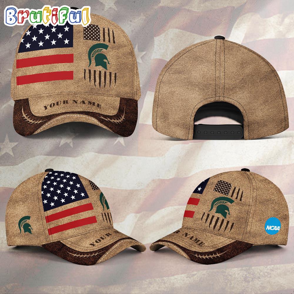 NCAA Michigan State Spartans Sport Team Pesonalized American Flag Baseball Cap