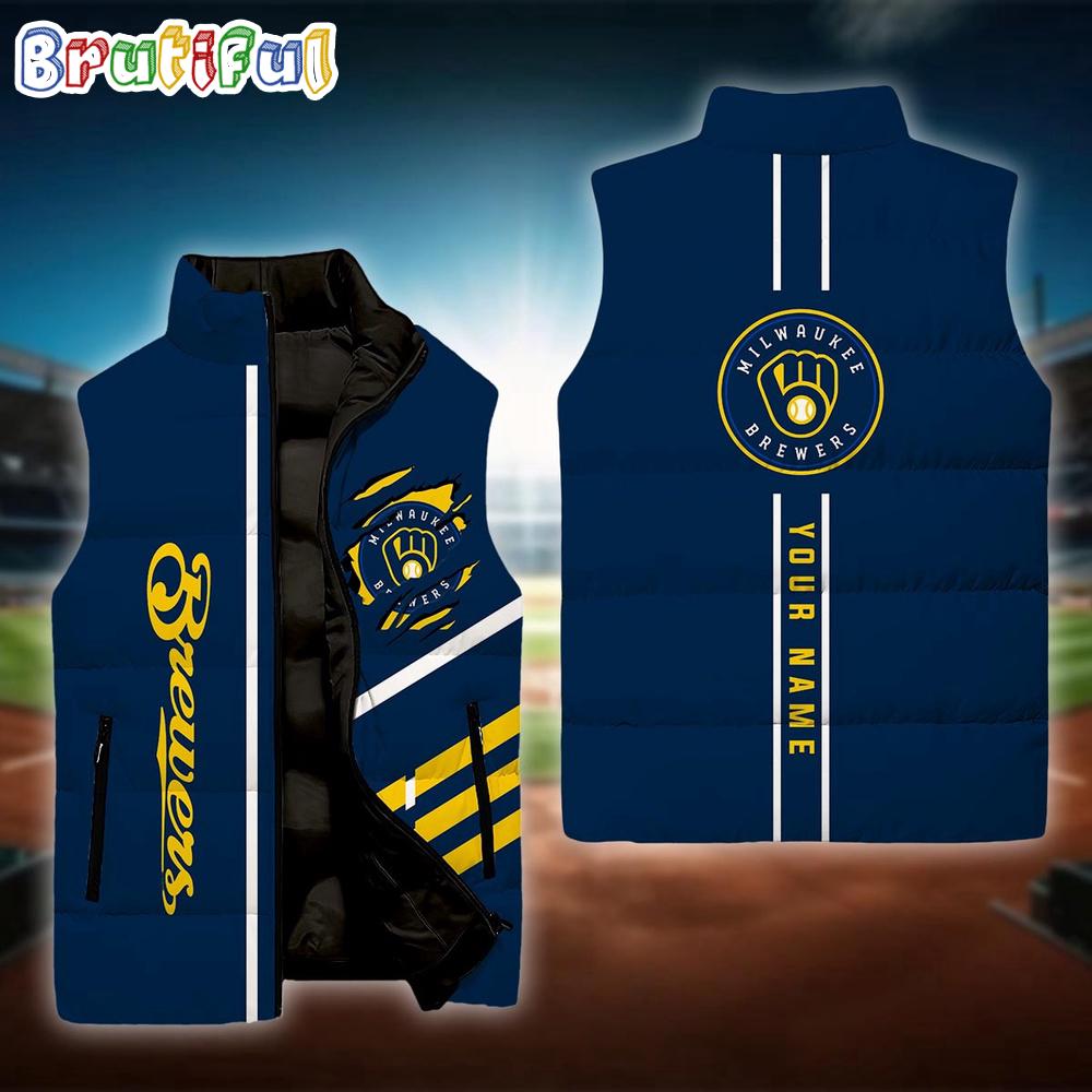 NCAA Milwaukee Brewers Sport Team Personalized Sleeveless Down Puffer Jacket
