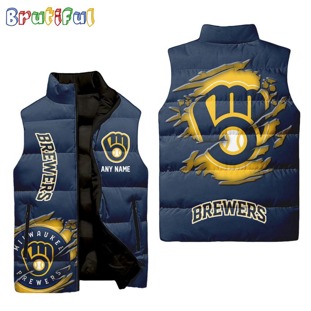 NCAA Milwaukee Brewers Sport Team Personalized Sleeveless Puffer Jacket