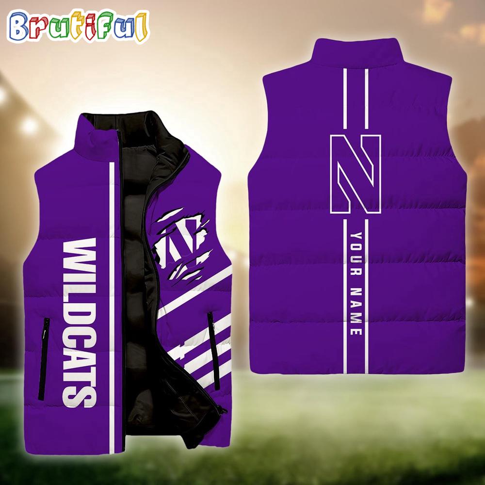 NCAA Northwestern Wildcats Sport Team Personalized Sleeveless Down Puffer Jacket