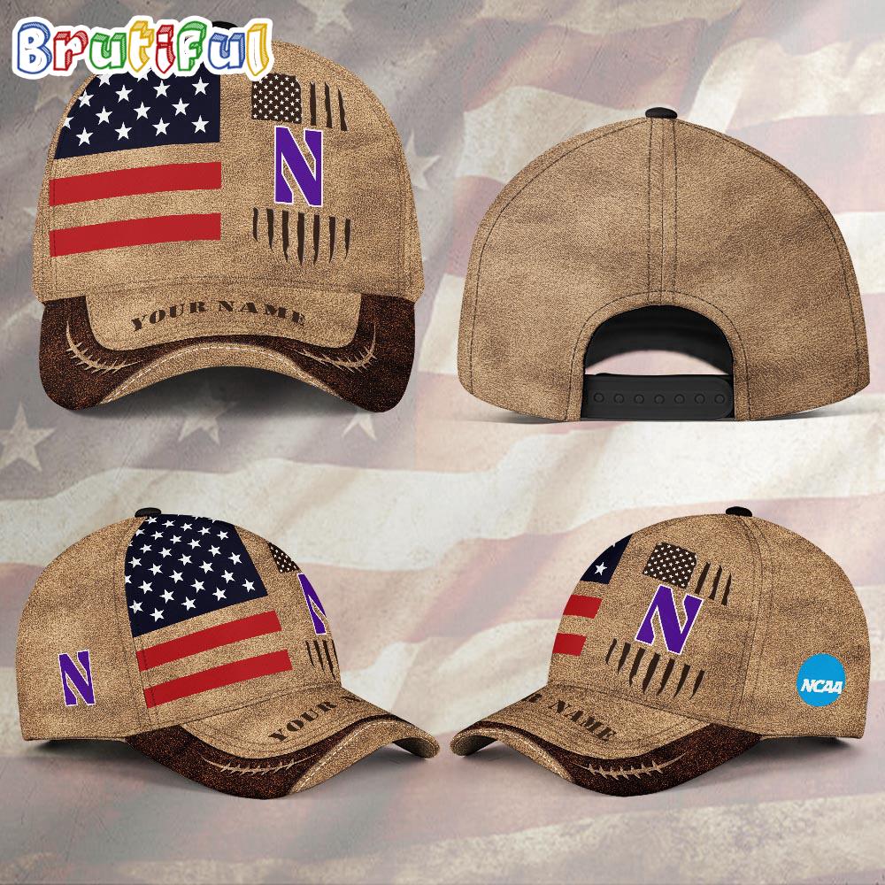 NCAA Northwestern Wildcats Sport Team Pesonalized American Flag Baseball Cap
