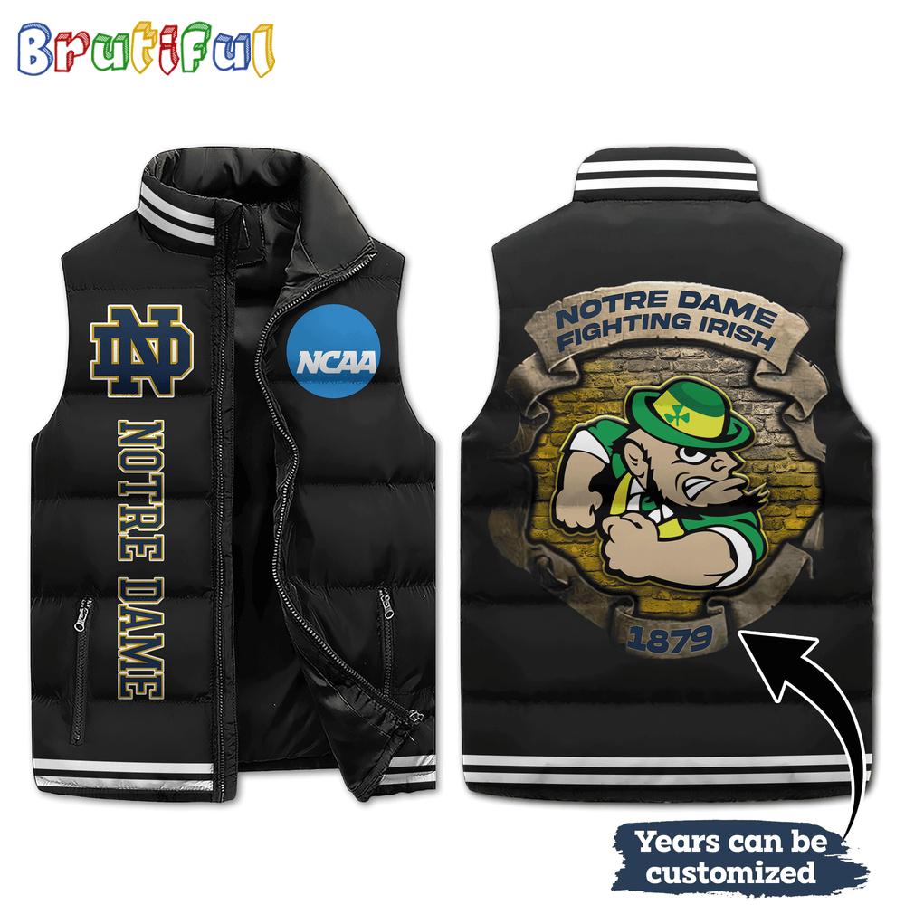 NCAA Notre Dame Fighting Irish Mascot Sporty Design Sleeveless Puffer Jacket