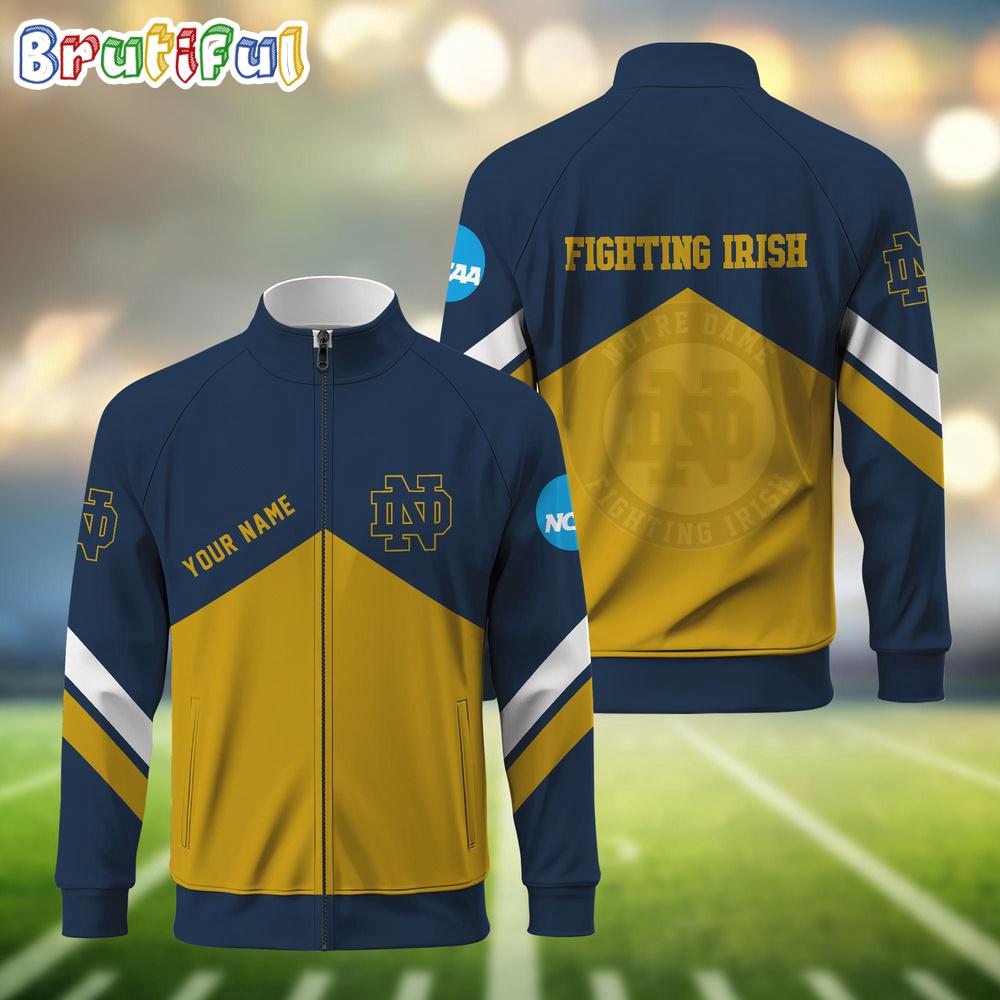 NCAA Notre Dame Fighting Irish Sport Logo Team Personalized Standing Neck Zipper Jacket