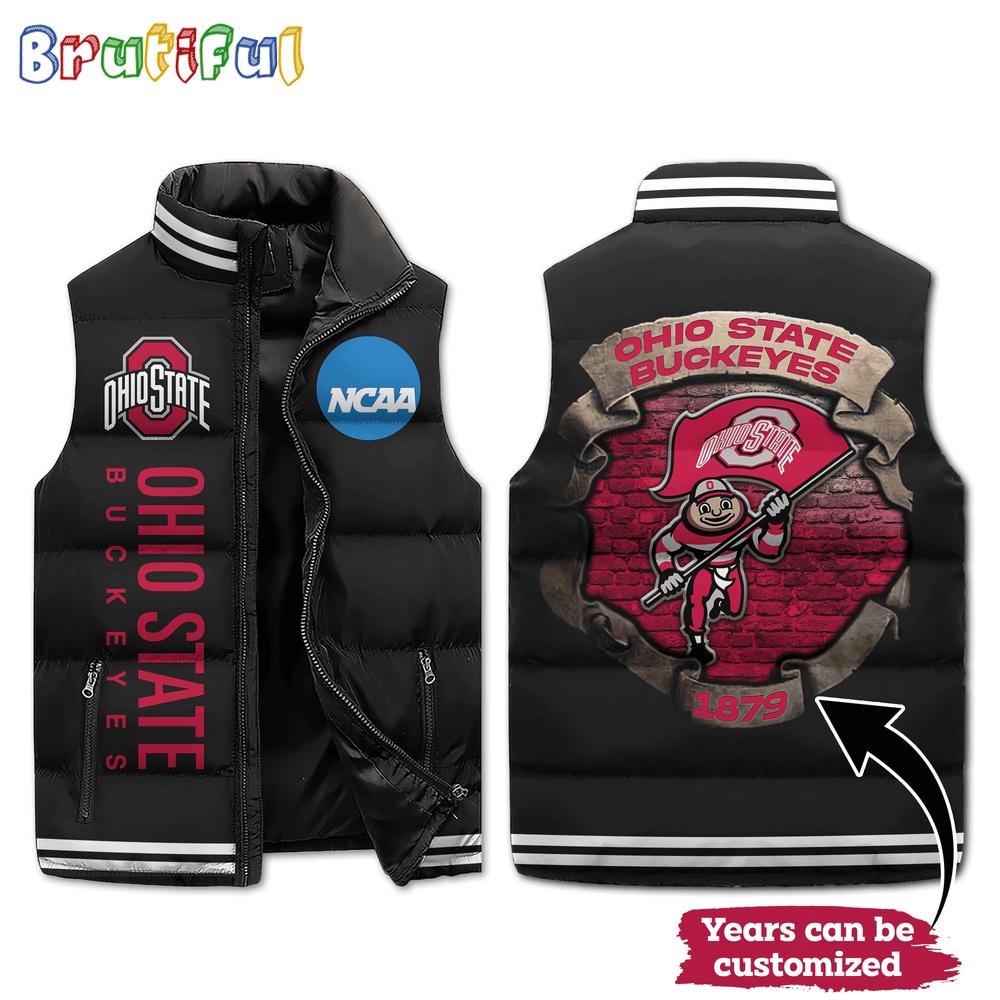 NCAA Ohio State Buckeyes Mascot Sporty Design Sleeveless Puffer Jacket