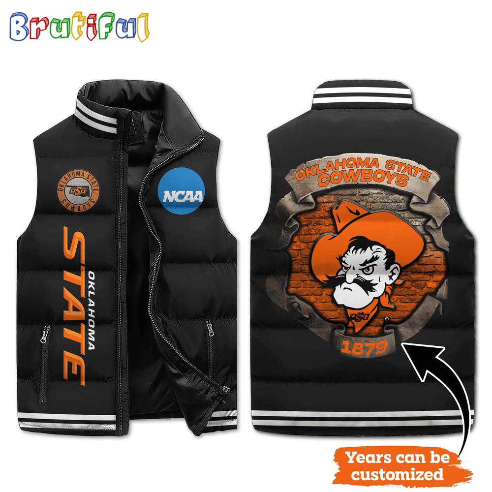 NCAA Oklahoma State Cowboys Mascot Sporty Design Sleeveless Puffer Jacket
