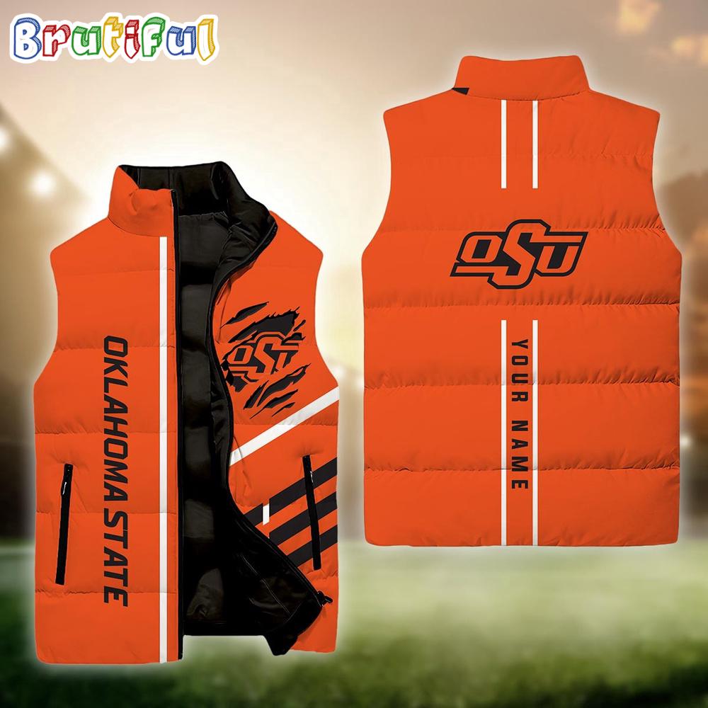 NCAA Oklahoma State Cowboys Sport Team Personalized Sleeveless Down Puffer Jacket