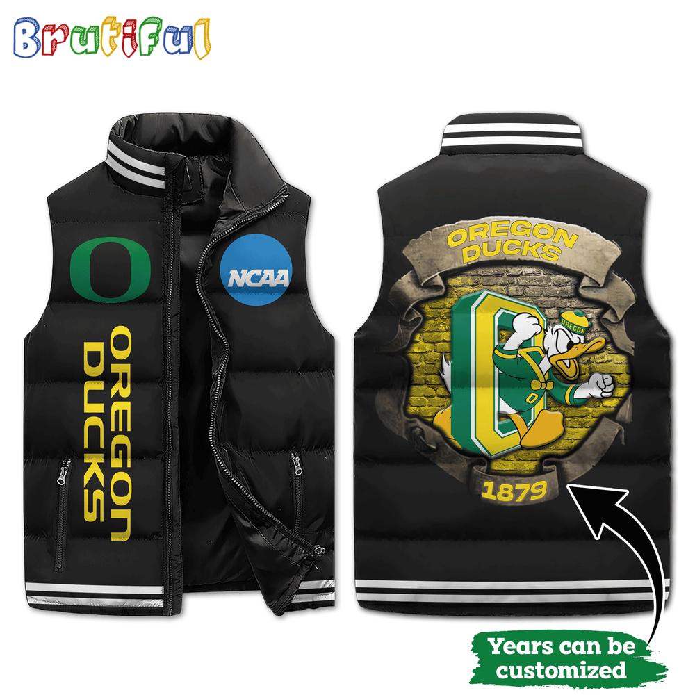 NCAA Oregon Ducks Mascot Sporty Design Sleeveless Puffer Jacket