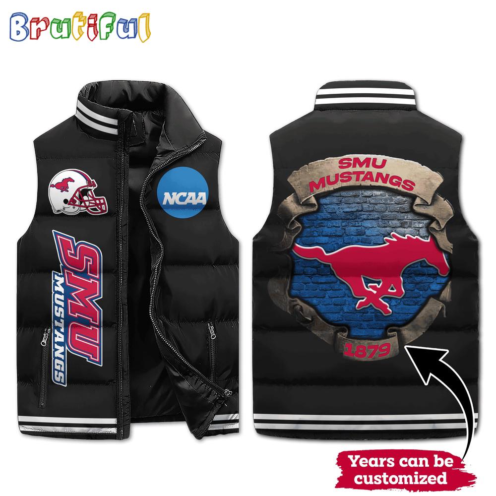 NCAA SMU Mustangs Mascot Sporty Design Sleeveless Puffer Jacket