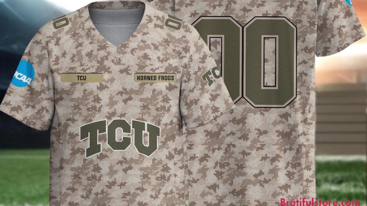 NCAA TCU Horned Frogs Camo Veterans Personalized Football Jersey