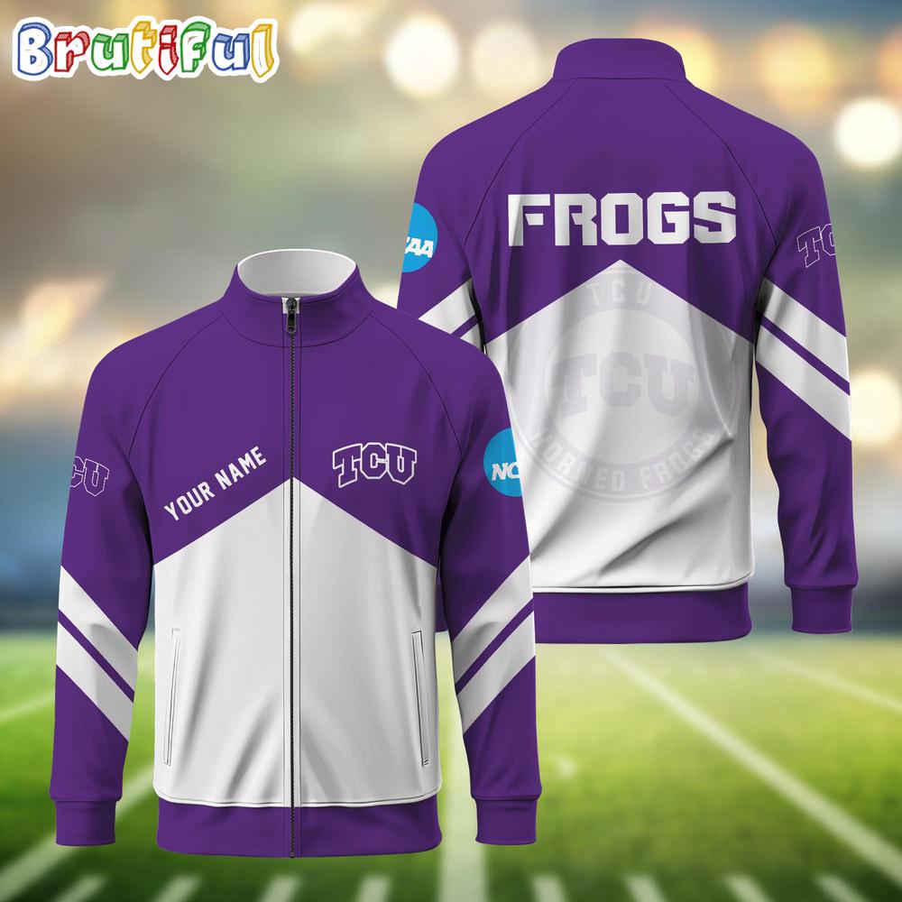 NCAA TCU Horned Frogs Sport Logo Team Personalized Standing Neck Zipper Jacket