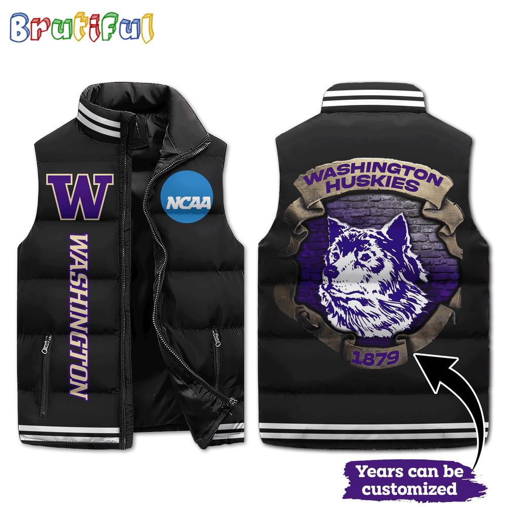 NCAA Washington Huskies Mascot Sporty Design Sleeveless Puffer Jacket