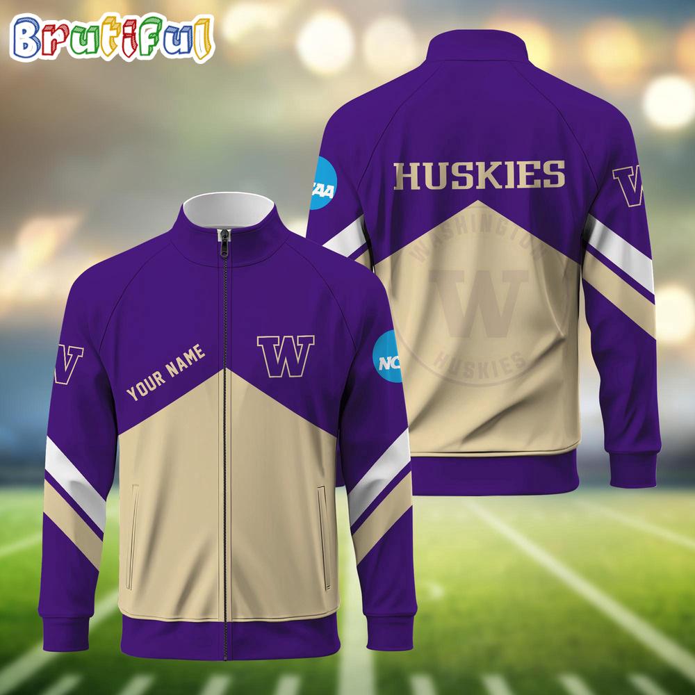 NCAA Washington Huskies Sport Logo Team Personalized Standing Neck Zipper Jacket