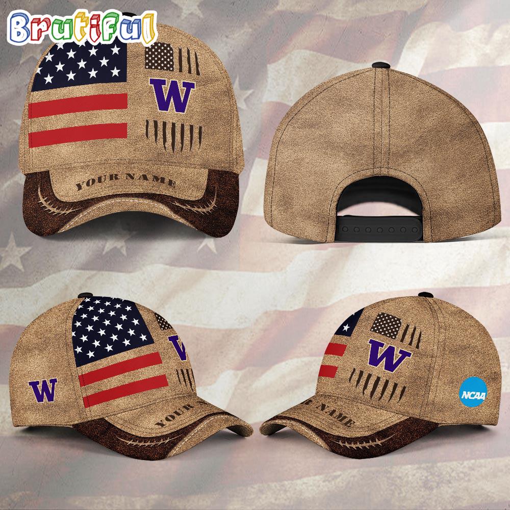 NCAA Washington Huskies Sport Team Pesonalized American Flag Baseball Cap