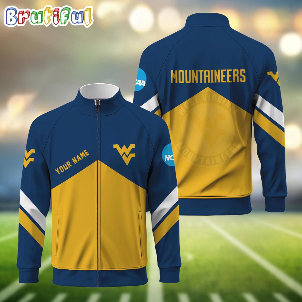 NCAA West Virginia Mountaineers Sport Logo Team Personalized Standing Neck Zipper Jacket
