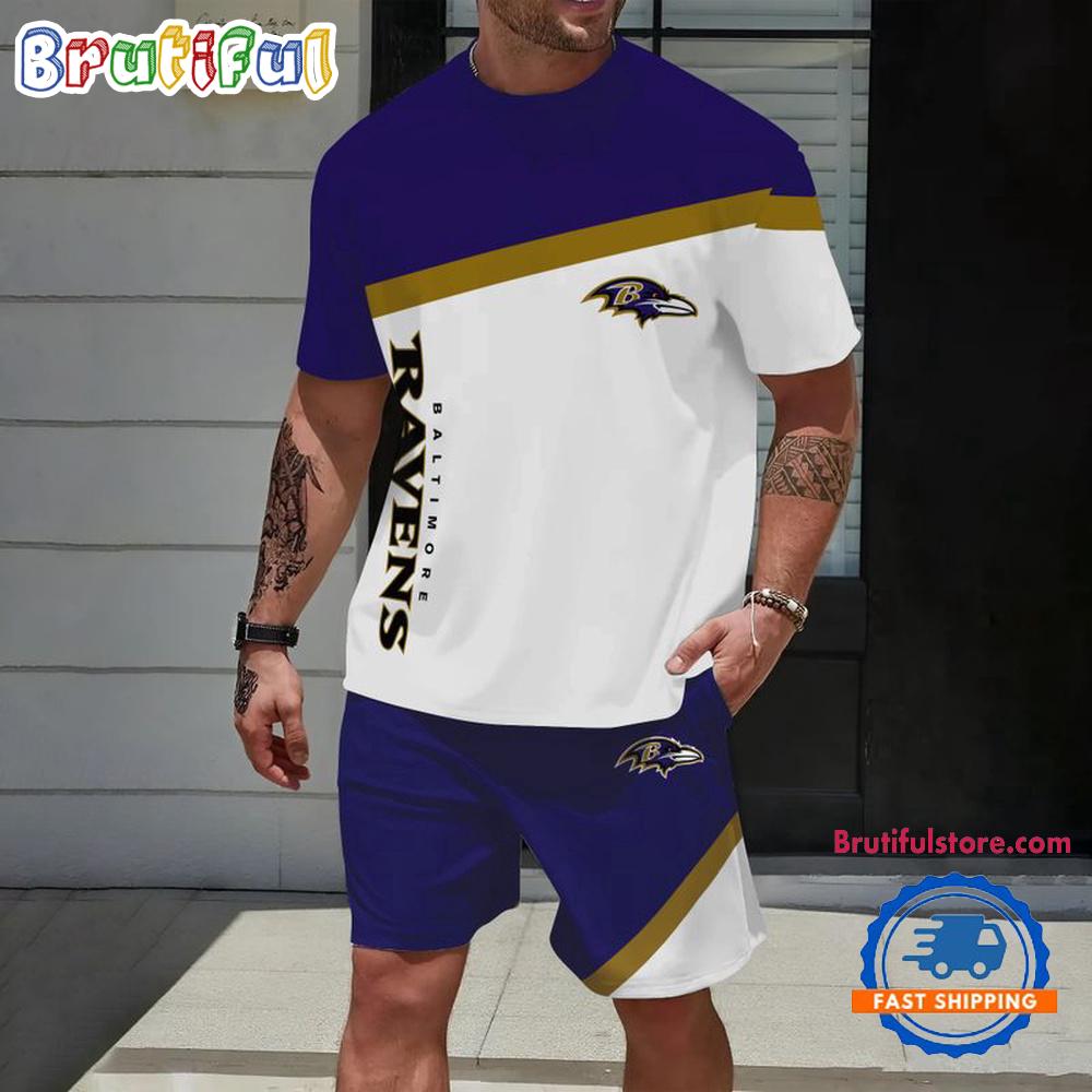 NFL Baltimore Ravens Stripe Pattern Summer T Shirt And Shorts Set