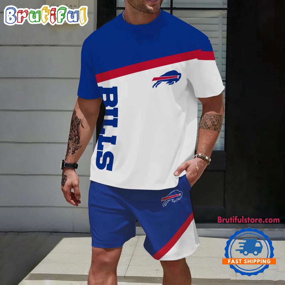 NFL Buffalo Bills Stripe Pattern Summer T Shirt And Shorts Set