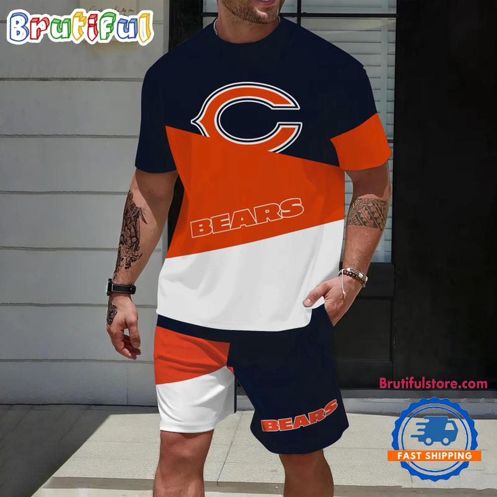 NFL Chicago Bears Divided Pattern Summer T Shirt And Shorts Set