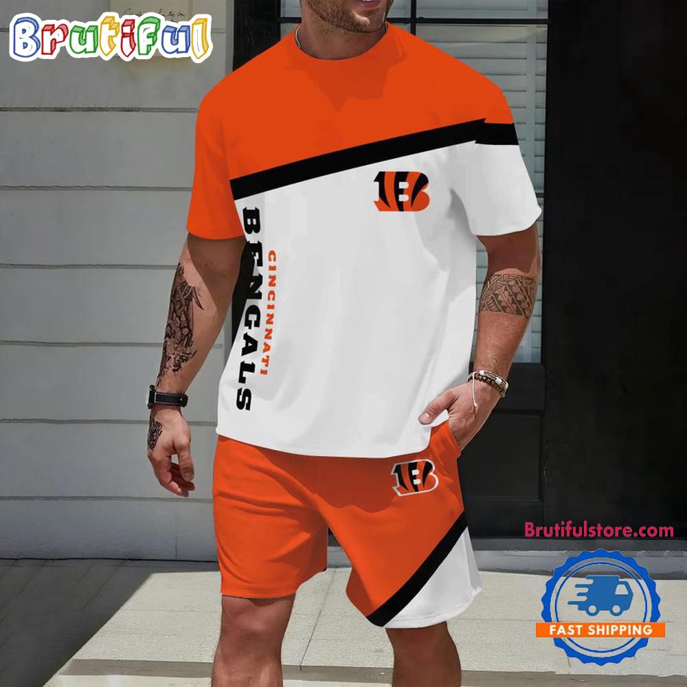 NFL Cincinnati Bengals Stripe Pattern Summer T Shirt And Shorts Set