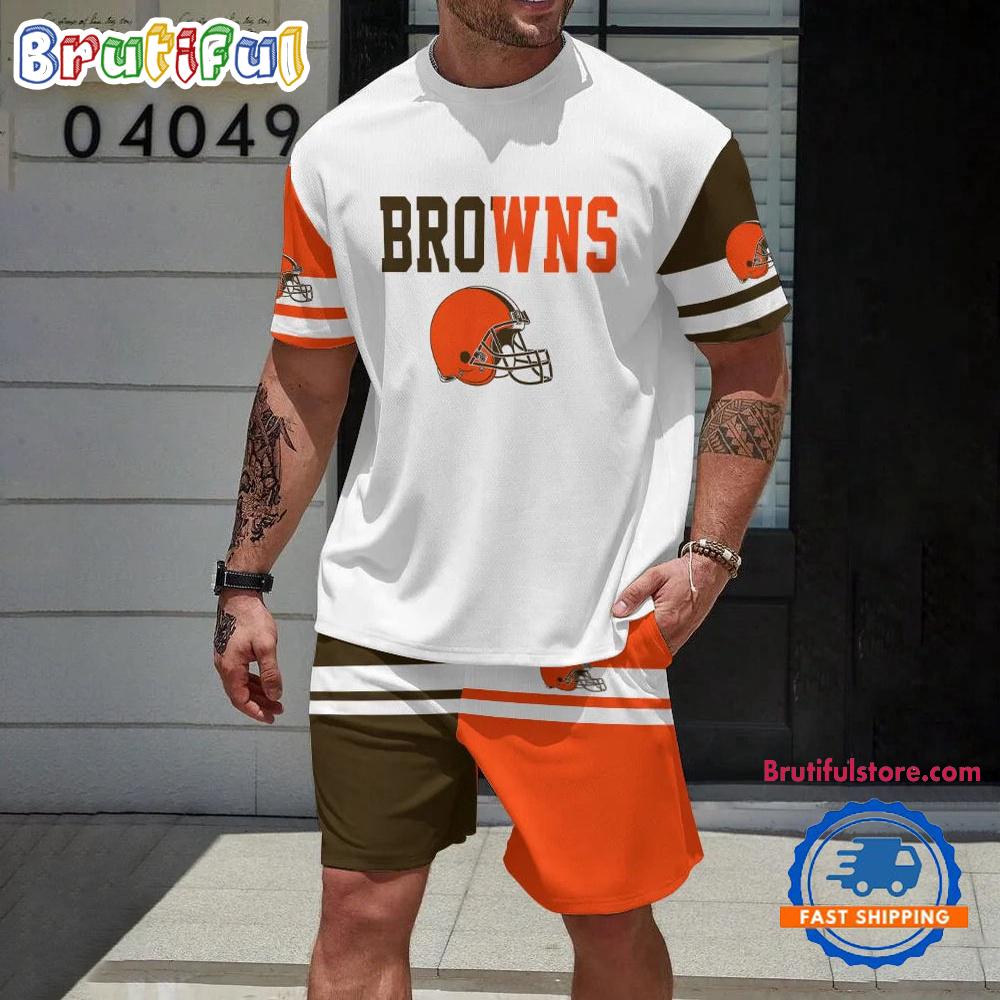 NFL Cleveland Browns Logo Team Design T Shirt And Shorts Set
