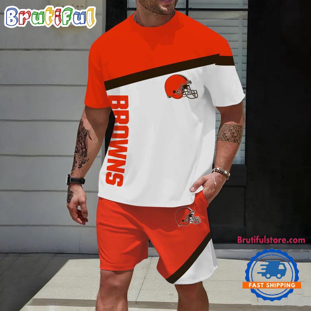 NFL Cleveland Browns Stripe Pattern Summer T Shirt And Shorts Set