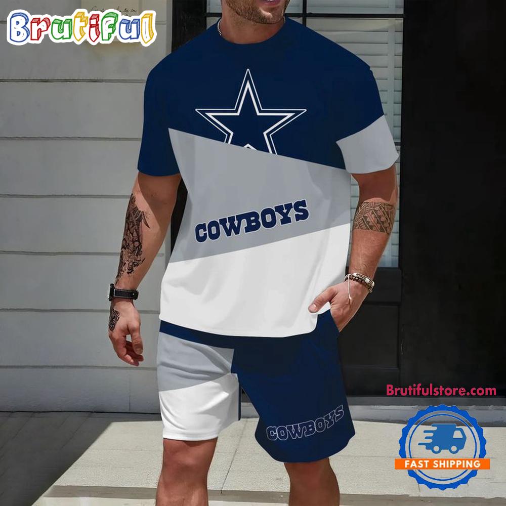 NFL Dallas Cowboys Divided Pattern Summer T Shirt And Shorts Set