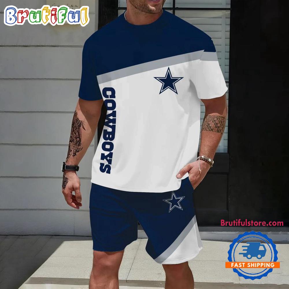 NFL Dallas Cowboys Stripe Pattern Summer T Shirt And Shorts Set
