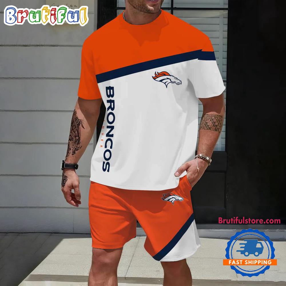 NFL Denver Broncos Stripe Pattern Summer T Shirt And Shorts Set