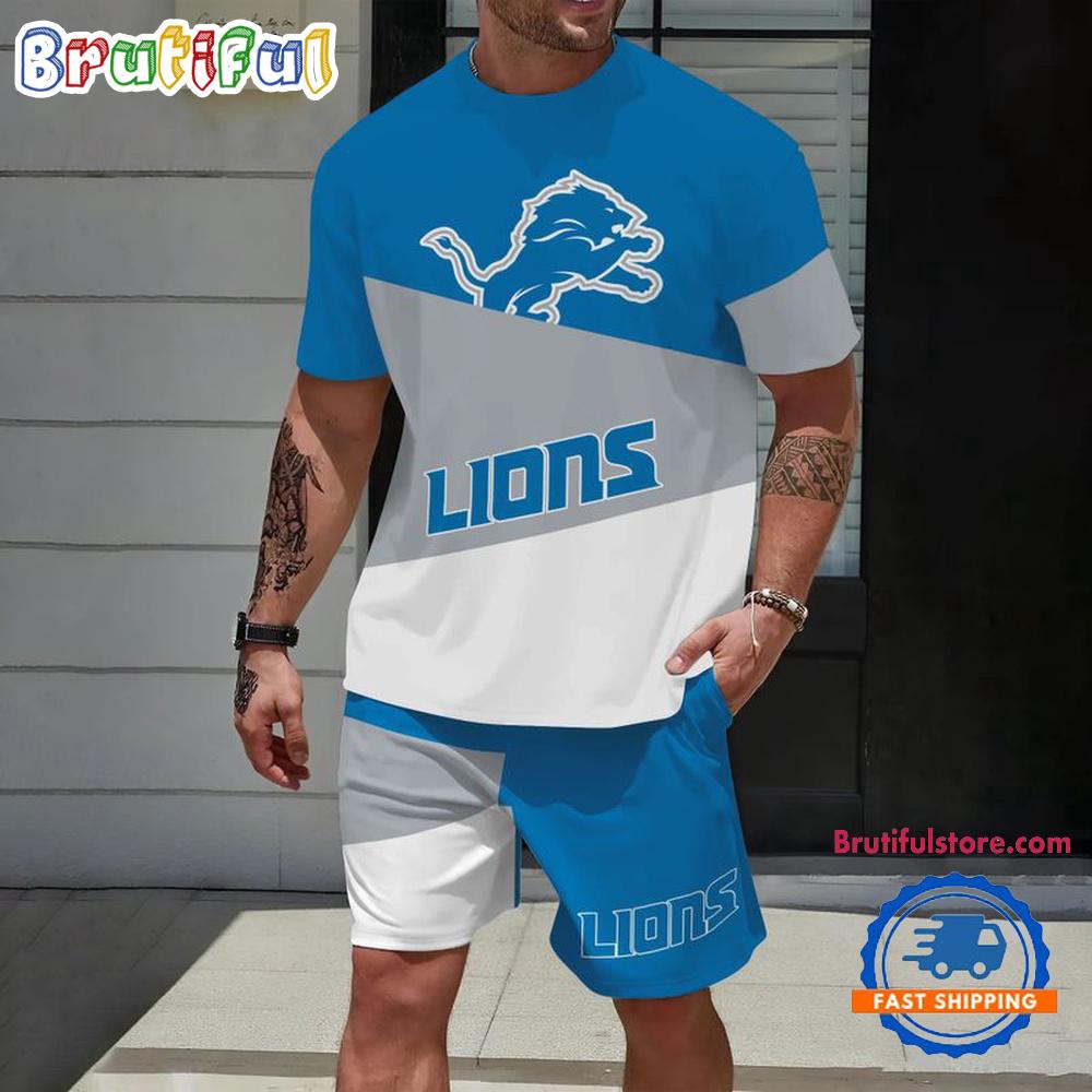 NFL Detroit Lions Divided Pattern Summer T Shirt And Shorts Set