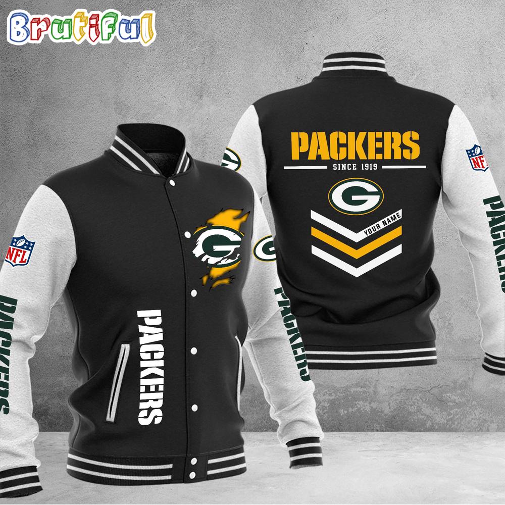 NFL Green Bay Packers Football Team Personalized Varsity Baseball Jacket
