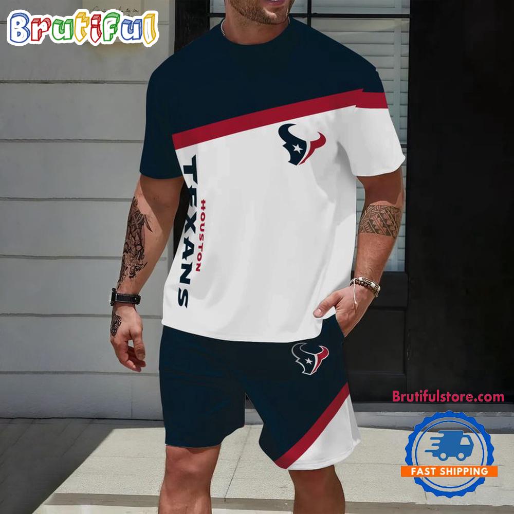 NFL Houston Texans Stripe Pattern Summer T Shirt And Shorts Set