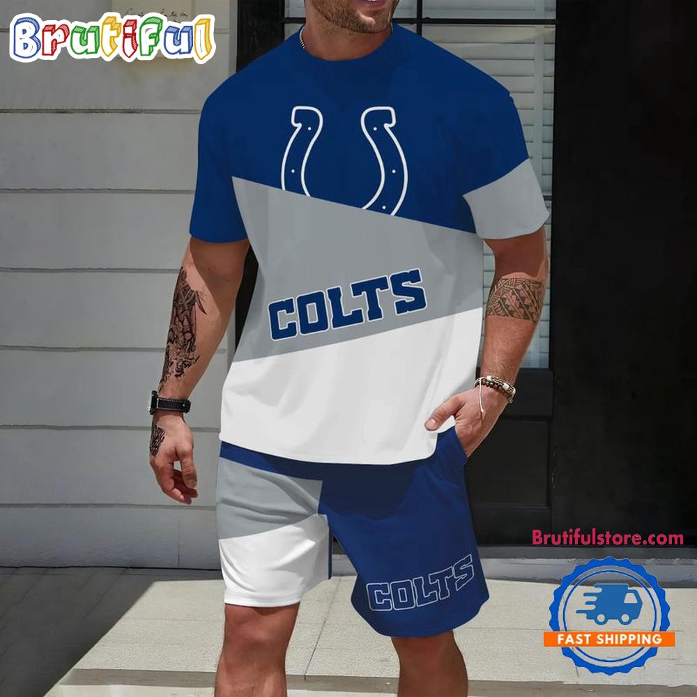NFL Indianapolis Colts Divided Pattern Summer T Shirt And Shorts Set