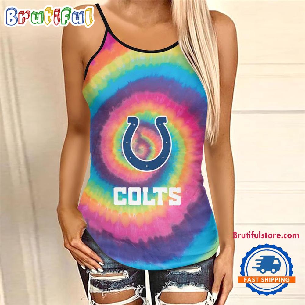 NFL Indianapolis Colts Rainbow Pattern Summer Women's Criss Cross Tank Top
