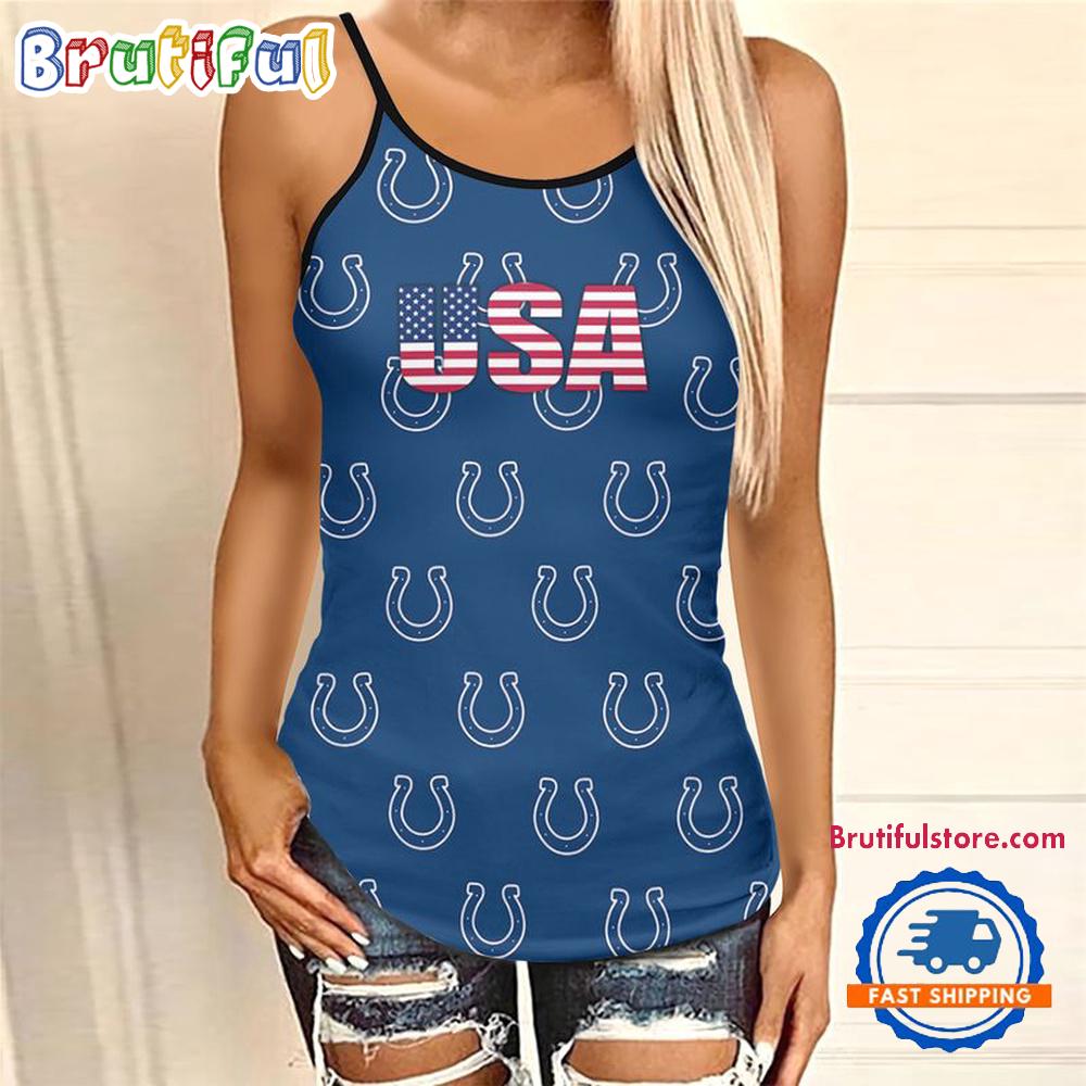 NFL Indianapolis Colts USA Independence Day Women's Criss Cross Tank Top