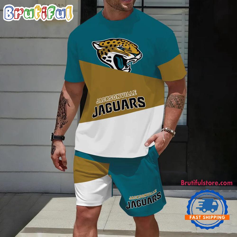 NFL Jacksonville Jaguars Divided Pattern Summer T Shirt And Shorts Set