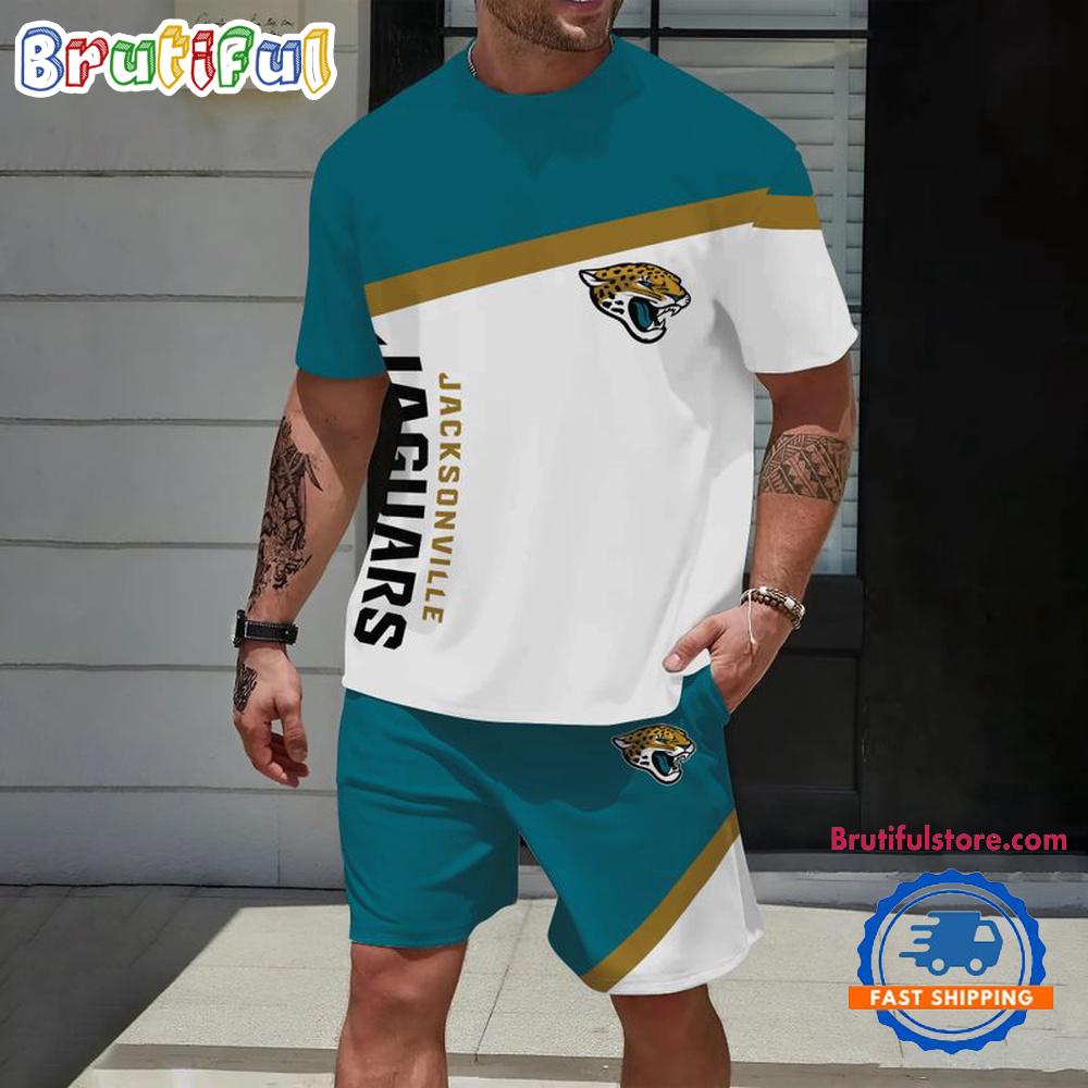 NFL Jacksonville Jaguars Stripe Pattern Summer T Shirt And Shorts Set