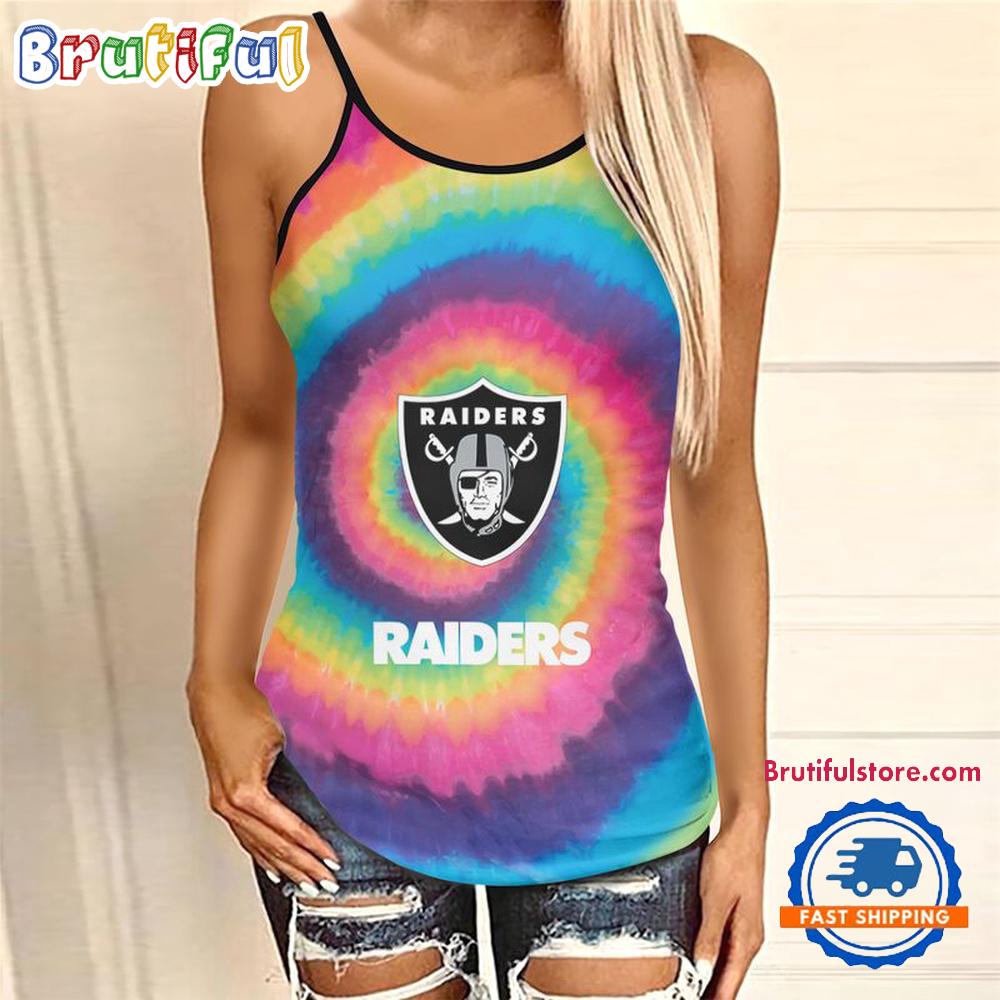 NFL Las Vegas Raiders Rainbow Pattern Summer Women's Criss Cross Tank Top