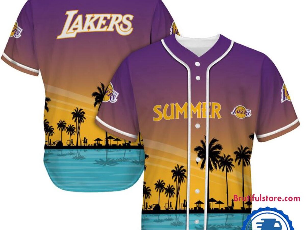 NFL Los Angeles Lakers Palm Trees Summer On The Beach Baseball Jersey