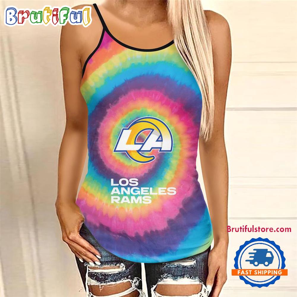 NFL Los Angeles Rams Rainbow Pattern Summer Women's Criss Cross Tank Top