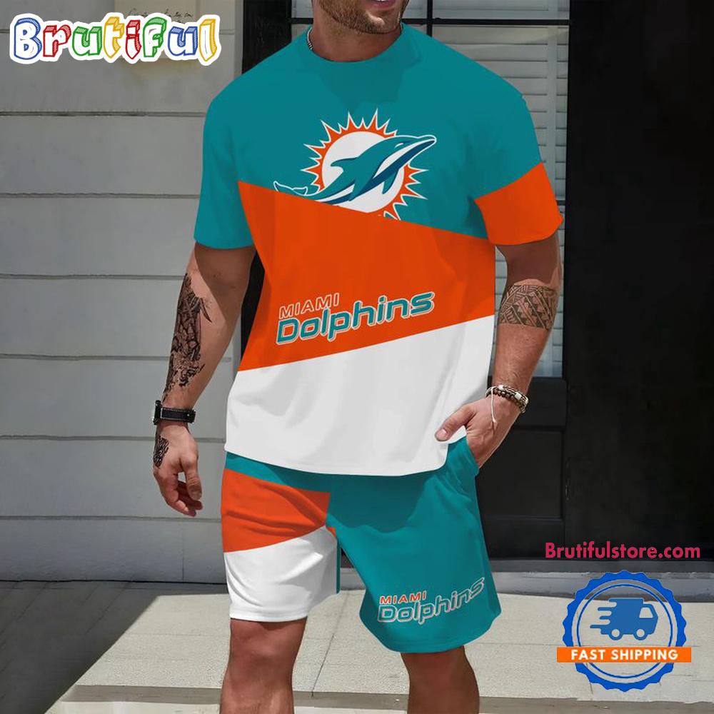 NFL Miami Dolphins Divided Pattern Summer T Shirt And Shorts Set