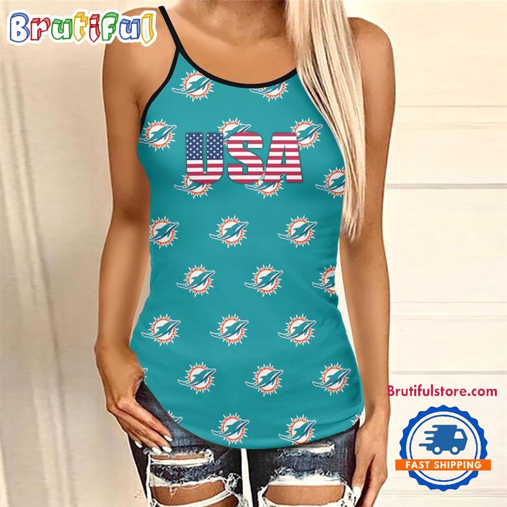 NFL Miami Dolphins USA Independence Day Women's Criss Cross Tank Top