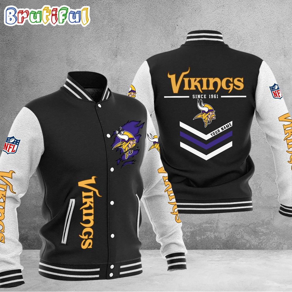 NFL Minnesota Vikings Football Team Personalized Varsity Baseball Jacket