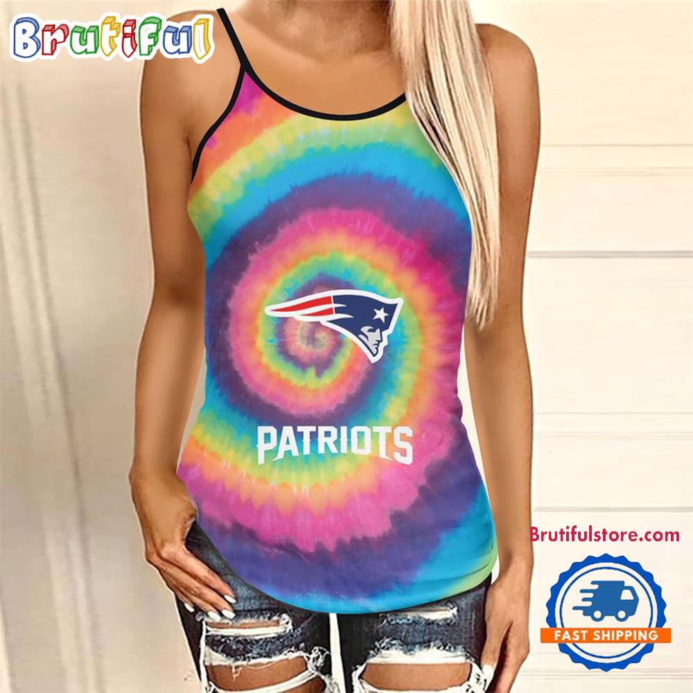 NFL New England Patriots Rainbow Pattern Summer Women's Criss Cross Tank Top
