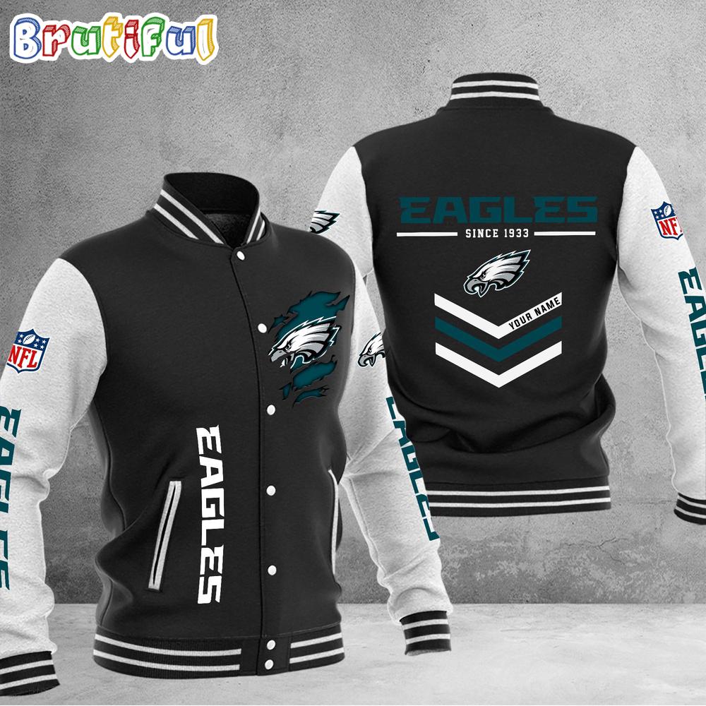 NFL Philadelphia Eagles Football Team Personalized Varsity Baseball Jacket