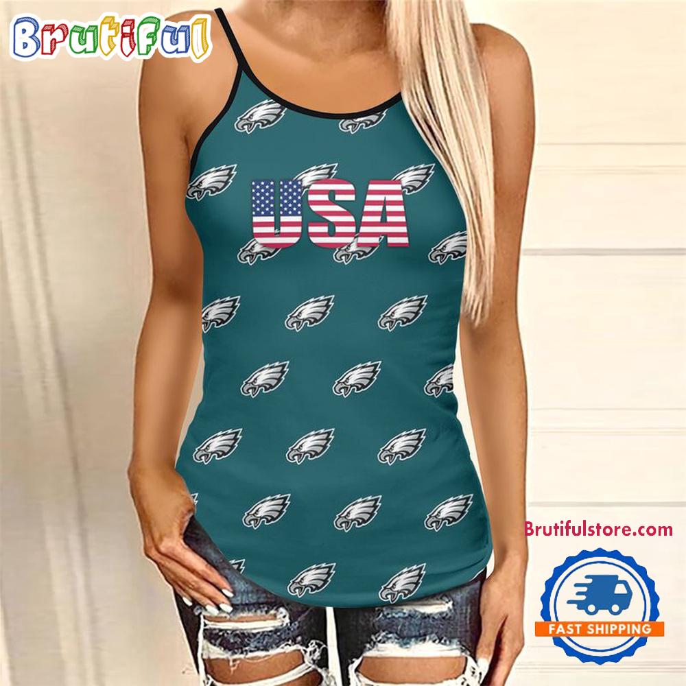 NFL Philadelphia Eagles USA Independence Day Women's Criss Cross Tank Top