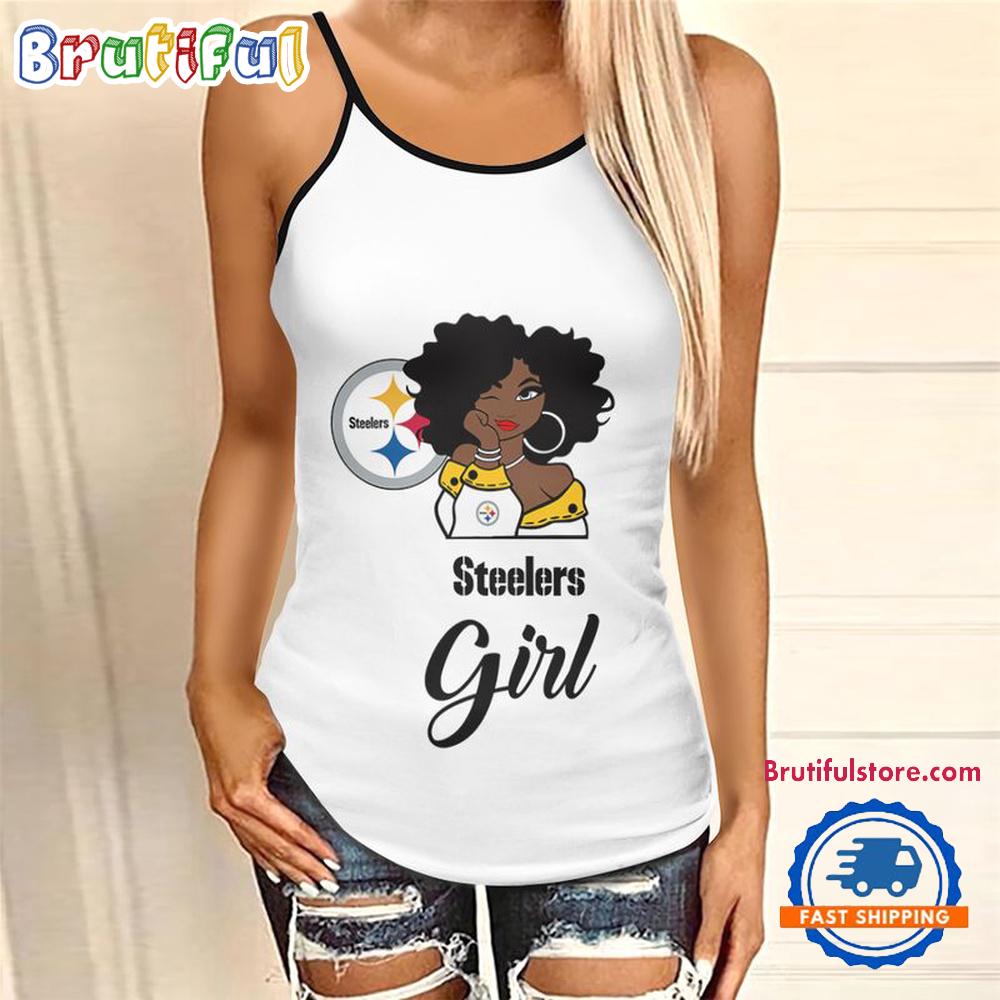 NFL Pittsburgh Steelers Girl Football Summer Women's Criss Cross Tank Top